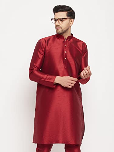 Image of VASTRAMAY Men's Burgandy Silk Blend Only Kurta