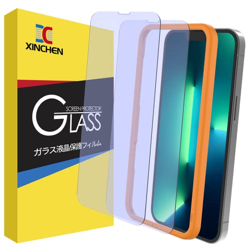 XINCHEN iPhone 13 Pro Max 用 ガラスフィルム 眼精疲労軽減 ガイド枠付き 貼り付け簡単2枚セット