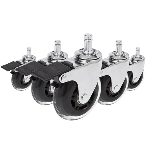 Roulettes de chaise de bureau 11mm x 75mm ROLO SKATE argent lot de 5 pour sol dur