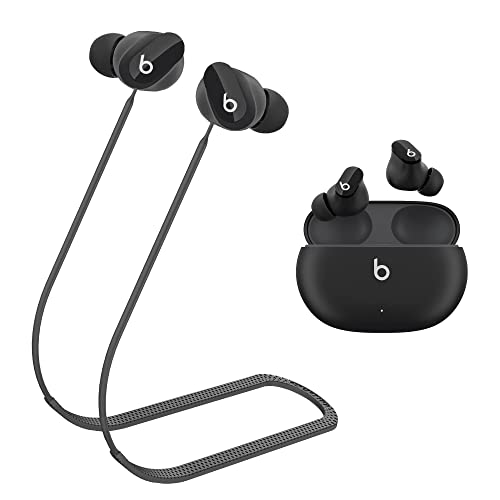 ULITIQ Compatible with Beats Studio Buds + Lanyard, Soft Silicone Earbuds Strap, Anti-Lost Ear Hooks Holder Accessories, Neck Rope Cord Connector for Running/Gym, (Black)