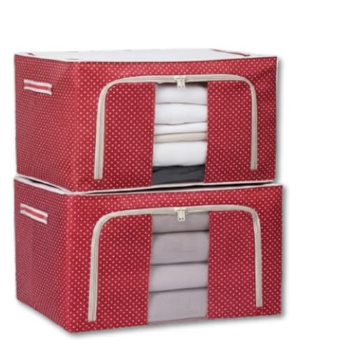 Image of RENVA 2PCS polycotton Clothes Storage Organizer Bins, Foldable Storage Bins-Cloth Steel Frame Storage Box with Foldable Clear Window & Reinforced Handles (Red, 24L-2)