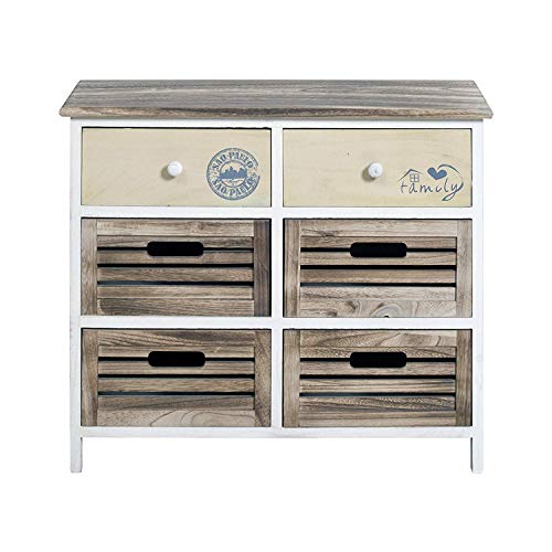 Rebecca Mobili Meuble de Rangement Blanc Beige, Petit Armoire 6 Tiroirs, Bois de Paulownia MDF, Style Country, Salle de Bain Chambre Entree – Dimensions: 56 x 65 x 27 cm (HxLxL) - Art. RE4339