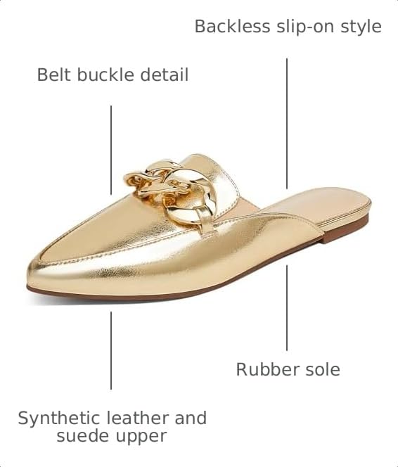 Image of Juliet Holy Womens Mules Flats Pointed Toe Backless Loafers Slip on Metal Chain Slides