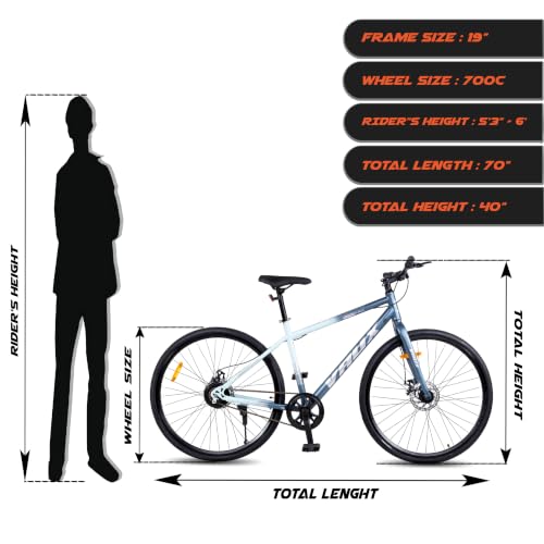 Image of Vaux City-Pro Single Speed Hybrid Cycle for Men, 19 inch HI-Ten Steel Frame, Dual Disc Brake, 700x35C Tyres, Double-Wall Alloy Rims, City Bike(Nardo-Grey, Single Speed, Rigid Fork)