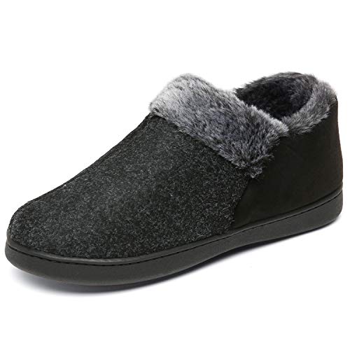 Mishansha Hommes Pantoufles D'extérieur Chaussons d'hiver en Mousse à Mémoire Confortable Pantoufle en Peluche Chauds Chaussons de Suèdes Anti-dérapant Chaussons Fourrés, Noir 42 Cover