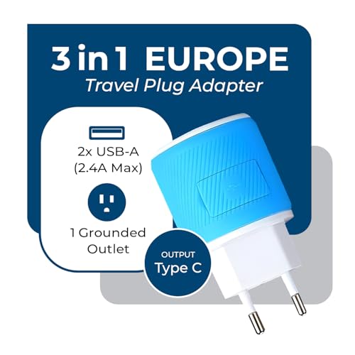 OREI European Travel Plug Adapter with Dual USB - for Most of Europe - Type C (U2U-9C), Will Work with Cell Phones, Camera, Laptop, Tablets, iPad, iPhone and More2