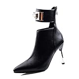 Smilice Botas sexy de caña corta con tacón de aguja para mujer, Negro , 37 EU