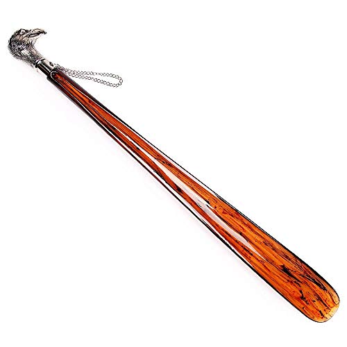 FootFitter 21" Long Shoe Horn, Nickel Plated Handle, Shoe Assist for Seniors, Long Shoehorn, Tortoiseshell Acetate Spoon - Eagle