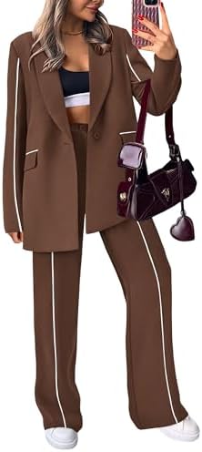 PRETTYGARDEN Women's Fall Spring 2 Piece Blazer Outfits Business Casual Oversized Jacket Wide Leg Work Pants Dressy Suit Set
