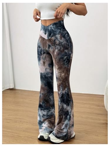 Verdusa Women's Plus Size Tie Dye Flared Pants High Waisted Bell Bottoms Stretchy Fitted Trousers3