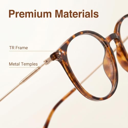 Image of Shiratori Retro Round Blue Light Blocking Glasses for Women Men, Lightweight Metal Temple Eyeglasses