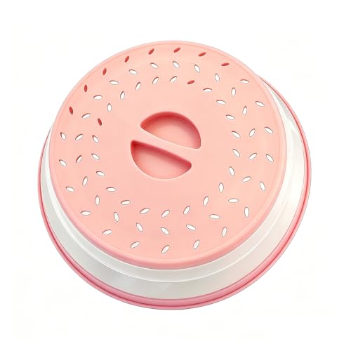 Image of 8.5 IN Small Collapsible Microwave Splatter Cover | Peach pink, Microwave Plate Cover With Steam Vent