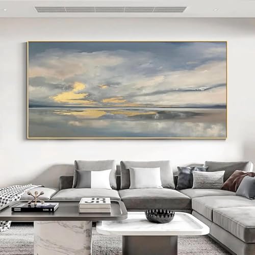 Impression murale côtière encadrée 55x110 cm avec un coucher de soleil sur la plage
