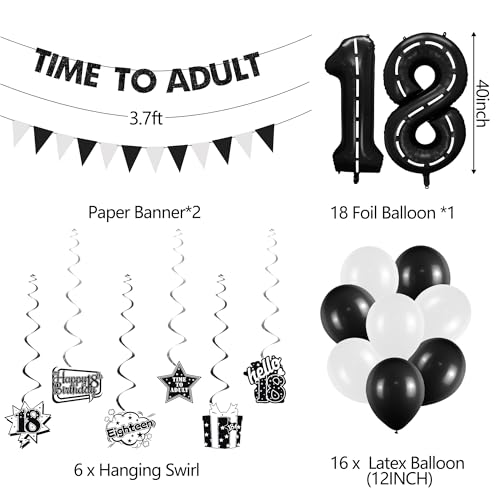 Image of Holkcog Black 18th Birthday Decorations for Girls Boys