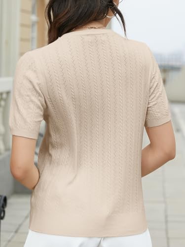 Image of DAIMIDY Women's Short Sleeve Sweaters Lightweight Summer Sweater Casual Knit Pullover Tops