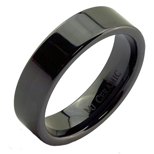 Black or White Ceramic 4mm, 6mm, 8mm or 10mm Wedding Band Flat Pipe Cut High Polished Ring