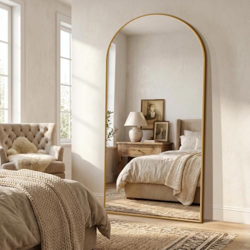Image of 76 inchx35 inch Floor Mirror Full Length Arched Full Length Mirror Gold