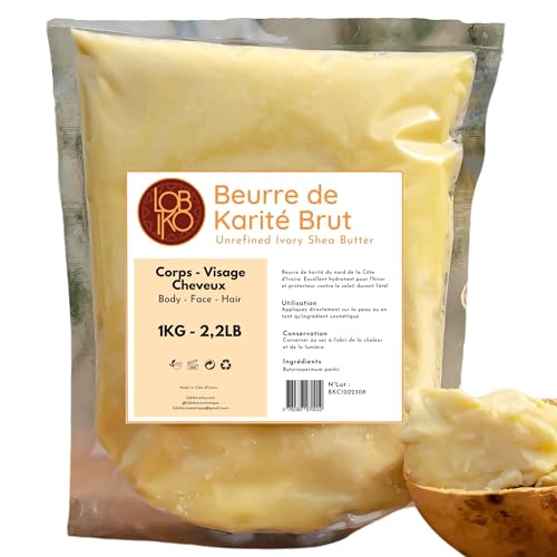 LOBIKO Beurre de karité Brut 1KG - Pur non Raffiné 100%...