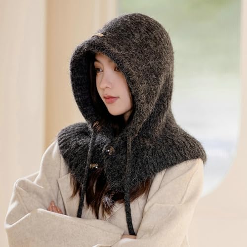 Scarf for Women Balaclava Beanie Warm Knitted Hat Neck Gaiter Casual Versatile Loose Fit Woolen Wrap with Drawstring Button2