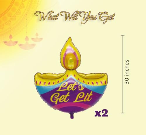 Image of AMFIN (Pack of 2) Happy Diwali Diya Shape Foil Balloon - Multi
