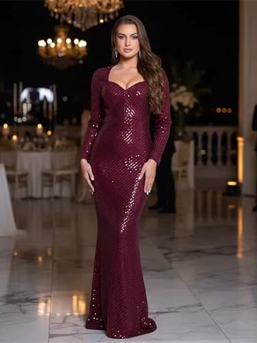 Image of Sweatheart Bodycon Formal Dress Long Sleeve Padded Evening Night Gown
