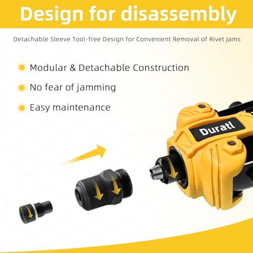 Rivet Gun, 1/4 Pop Rivet Gun Kit with 200 Blind Rivets, 5 Interchangeable Rivet Heads (3/32", 1/8", 5/32", 3/16", 1/4"), Heavy Duty Hand Riveter Tool for Metal, Gutter & Automotive - Image 4