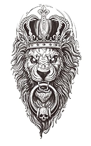 Image of S.A.V.I Temporary Tattoo Stickers, Crown on Lion Ring in Mouth Tattoo Pattern For Men, Women, Tattoo For Hand Arm, Size 21x11cm - 1Pc.