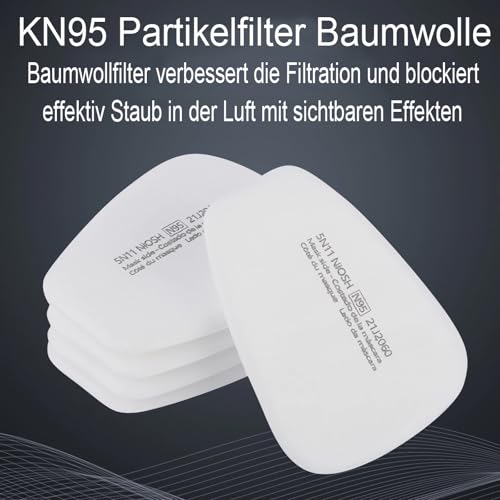 6001 Filter für Atemschutzmaske Set, Filter gegen Organische Dämpfe Set, Baumwollfilter Filters,2x Filter,2x Abdeckkappen für Handwerker, Heimwerker, 50x Filterbaumwolle,Gesicht Staubmaske Teile