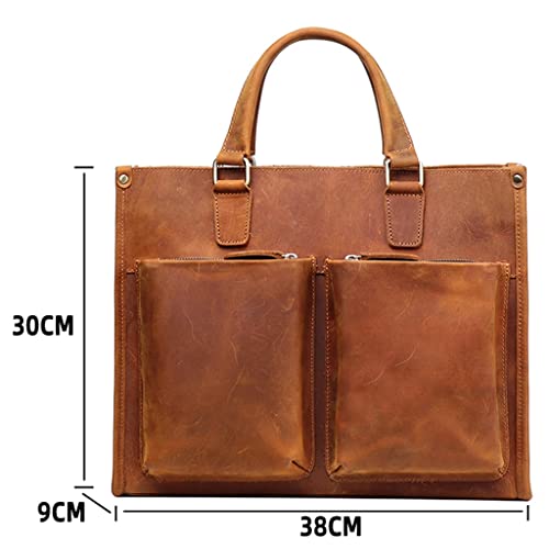 Handbag Briefcase Men Shoulder Genuine Leather Bags Brown 14 Inch Laptop Bag2