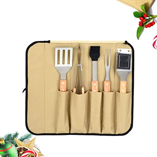 Good 5 peças kit de ferramentas de churrasco com cabo de madeira, espada, cortador de escova, pinças