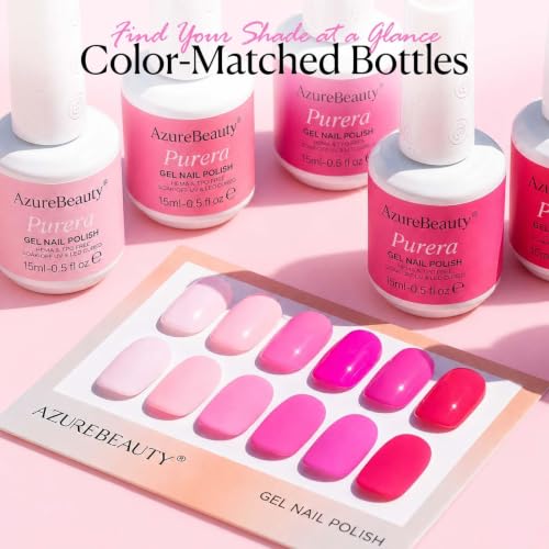 Image of AZUREBEAUTY 6 Colors 15ml HEMA Free Pink Purera Gel Nail Polish Set, Same Color Bottles, Soak Off UV LED Gel Polish Kit Nail Art for DIY at Home Manicure Salon Gift, Neon Light Bright Baby Pink