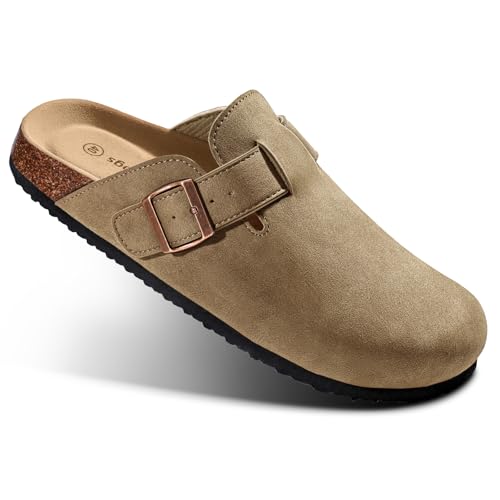 BULLIANT Women Clogs-Comfortable Mules Slippers Sandals Nurse Shoes Unisex for Men-Cushioned Footed Flannel-Lined Upper