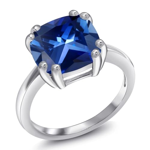 Gem Stone King 3-5 Cttw Gemstone Birthstone Double Prong Solitaire Ring for Women | 925 Sterling Silver | 10MM Cushion | Fine Wedding Anniversary Engagement Promise Ring | Available in Sizes 5-9