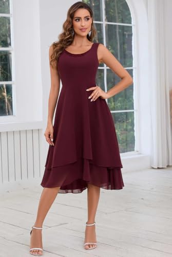 Mother of The Bride Dresses for Wedding Scoop Neck A Line Tea Length Chiffon Women's Formal Dress with Jacket4