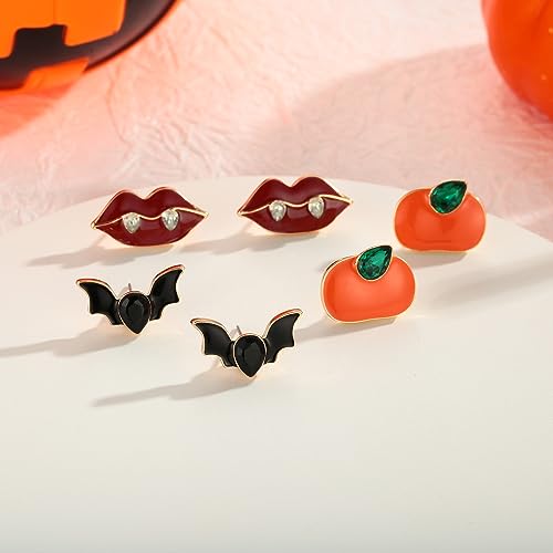 WOWORAMA Halloween Earrings Cute Pumpkin Earrings for Women Fun Crystal Pumpkin Stud Earrings Funny Smiling Face Pumpkin Drop Earrings Halloween Earrings Jewelry