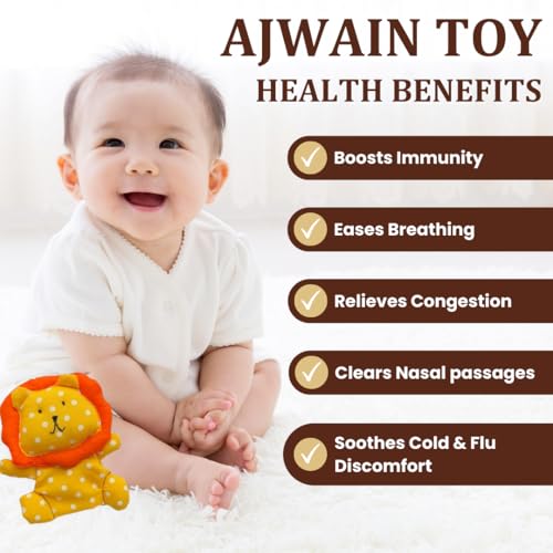 Image of Mumkin Lion Soft Toy New Born Baby Essentials 0-6 months, Ajwain Potli for Baby Cold and Cough Relief Products | Organic Cotton Toys for Babies Handmade Gifts, 1 Year Old Baby Girl Birthday Gift (Lion - Multicolor)