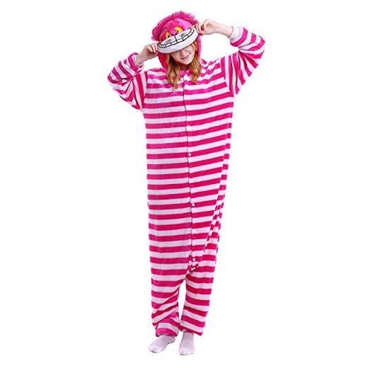 YAOMEI Adulto Unisexo Onesies Kigurumi Pijamas, Mujer Hombres Traje Disfraz Animal Pyjamas, Ropa de Dormir Halloween Cosplay Navidad Animales de Vestuario (M, Gato de Cheshire)