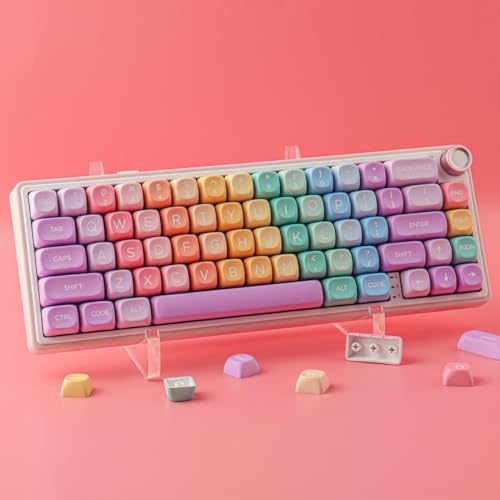 Tsungup MOA Profile Keycaps,PBT Cute Rainbow Candy Keycaps 126 Keys Dye-Sublimation Custom Keycap Set with Keycap Puller for Cherry Gateron MX Swithes Mechanical Keyboards