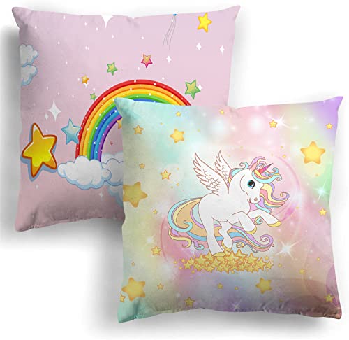 MUSOLEI Taies d'oreiller Licorne Arc-en-Ciel 45 x 45 cm Lot de 2 Housses de Coussin en Velours Doux avec Fermeture éclair Invisible pour Chambre Salon Canapé