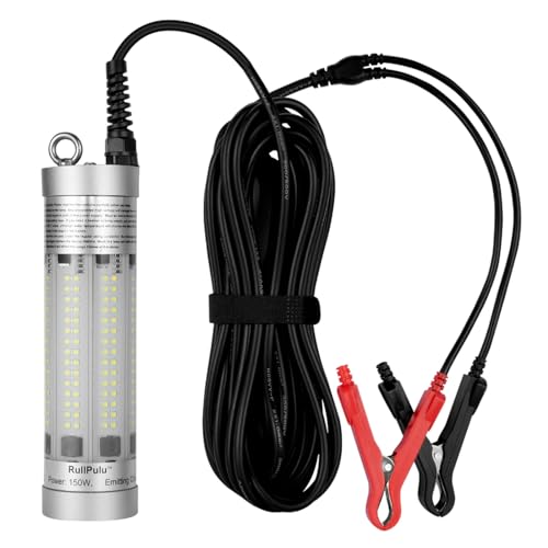 Underwater Fishing Light, 150W 20900lm Super Bright, 12V-24V LED Submersible Lamp Attractants for Docks Boats Kayaks, IP68 Rated for Fresh & Salt Water (150W 20900lm White Light 26ft Cable)