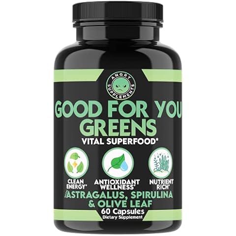 Angry Supplements Good for You Greens, Vital Green Super Food Blend for Immune Support Booster Formula, Infused with Spirulina, Astragalus Root, and Olive Leaf Root Extract (1-Bottle) Cover