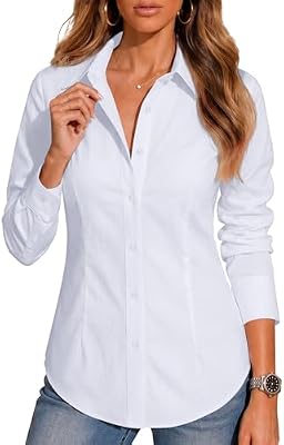 BBIBBI Women Long Sleeve Button Down Work Shirt – Classic White, Size L