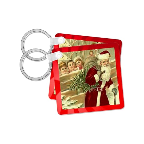 3dRose, Vintage Santa and Children, set of 2 Key Chains
