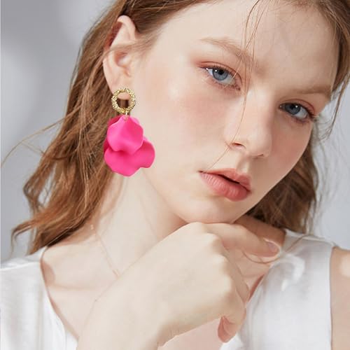 Rose Petal Flower Dangle Earrings for Women Petal Statement Floral Tassel Earrings Valentine Day3