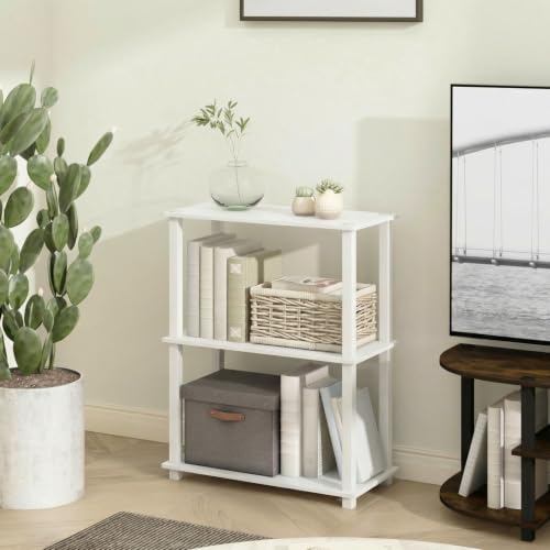 Image of Furinno Turn-S-Tube Storage Shelves, 3-Tier Book Shelf, Corner Shelf, Toolless Open Frame Standing Shelves, for Organization and Storage, Living Room, Garage, Home Office, White