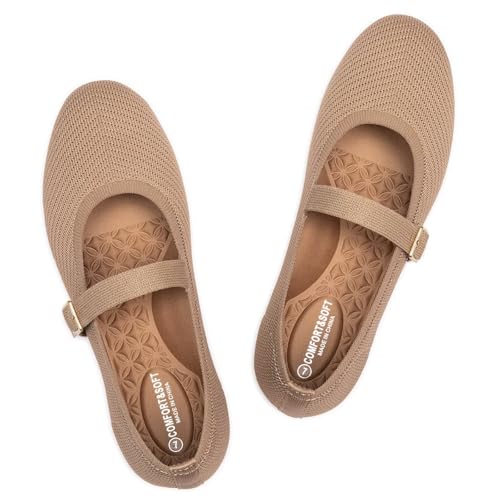 Image of Frank Mully Women's Mary Jane Flats Comfortable Dressy Ballet Flats Casual Round Toe Slip On Washable Knitted Fabric Office Work Woman Shoes