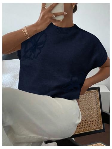 Image of SOLY HUX Women's Short Sleeve Sweater 3D Floral Sweaters Pullover Tank Tops Knit Vest Trendy Fashion Clothing