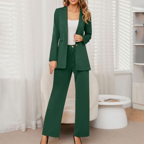 Women's Suit Sets Casual Straight Leg Business Solid 2 Piece Slim Fit Blazer Pants Set Formal Office Outfit Suits2
