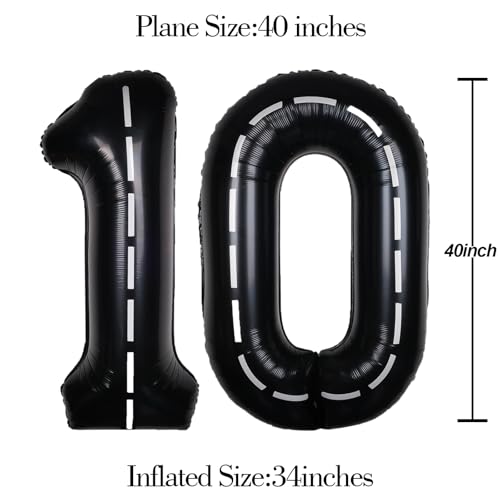 Image of Race Car 40 Inch Black 10 Big Balloon Number Large Helium 0-9 | Track Giant Digital 10th Foil Mylar Balloons for Men Birthday Car Theme Party Anniversary Graduation Decorations