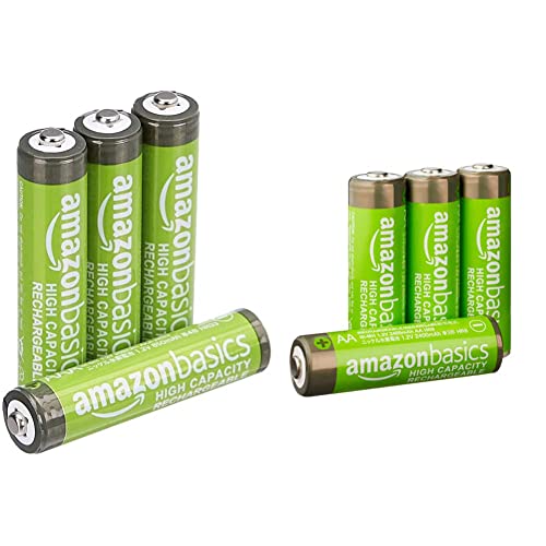 Amazon Basics Piles Rechargeables AAA Haute capacité, 850 mAh, pré-chargées - Lot de 4 & Piles Rechargeables AA Haute Capacité, 2400 mAh, pré-chargées - Lot de 4 Amazon Basics Piles Rechargeables AAA Haute capacité, 850 mAh, pré-chargées - Lot de 4 & Piles Rechargeables AA Haute Capacité, 2400 mAh, pré-chargées - Lot de 4